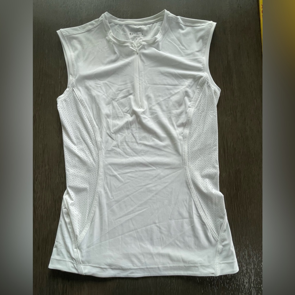NWOT Athleta 1/4 Zip Tank Top  Beach Swim Workout White Nylon Spandex Small